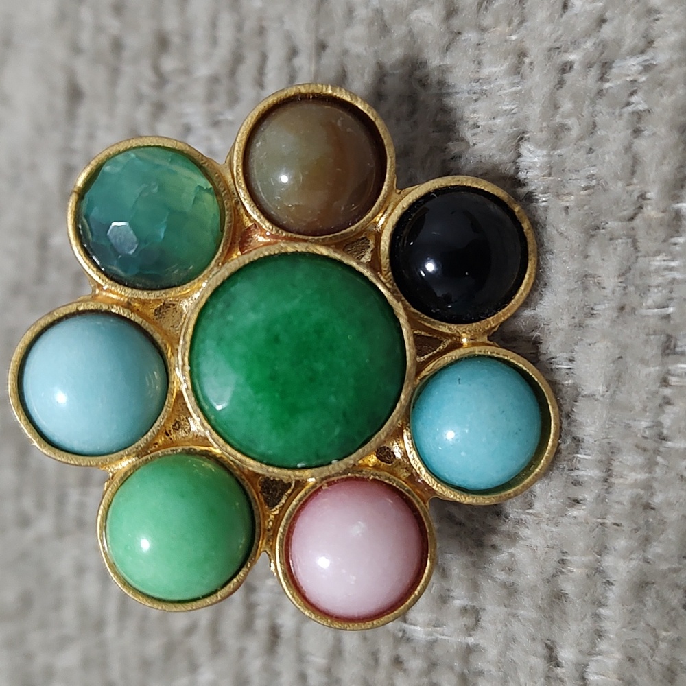 Gold Tone Foil Backed Lucite Cabochon Ring
